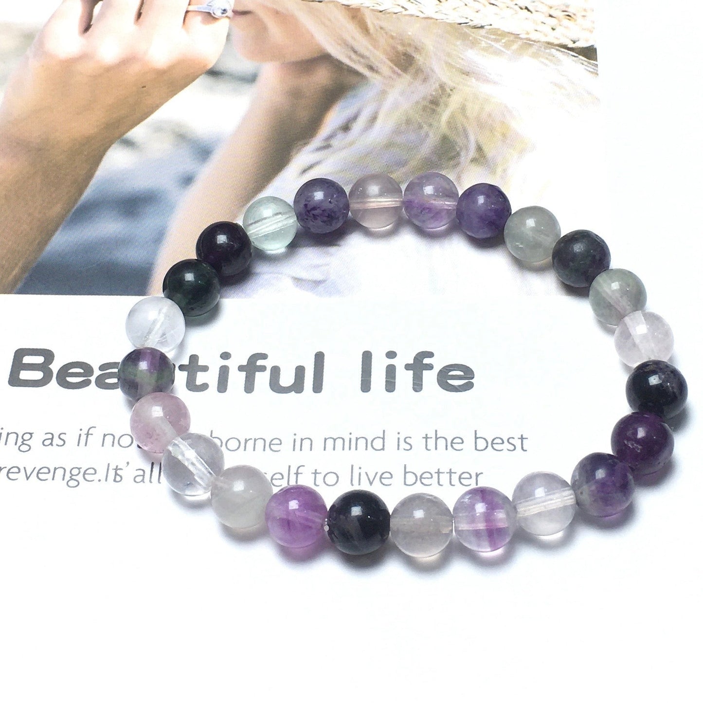 Natural Purple Fluorite Gemstone Beads Handmade Stretchy Bracelet