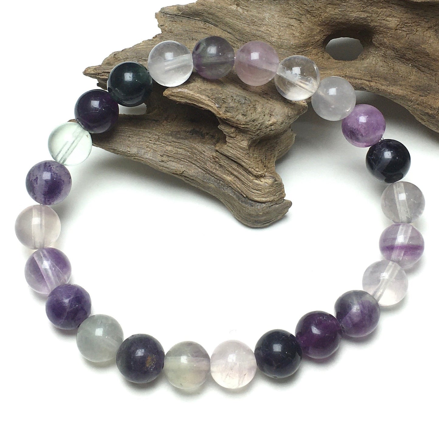 Natural Purple Fluorite Gemstone Beads Handmade Stretchy Bracelet