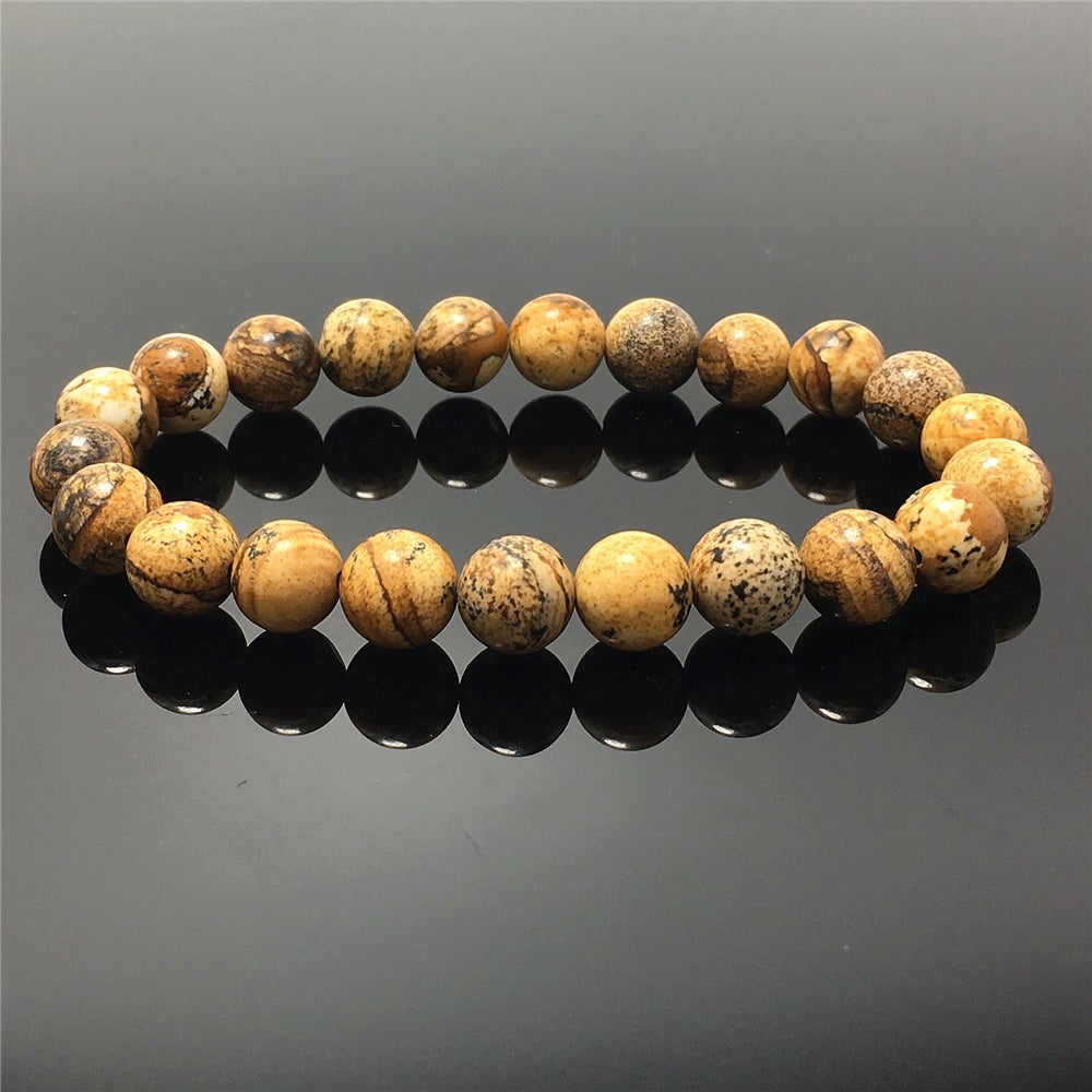 Natural Picture Jasper Gemstone Beads Handmade Stretchy Bracelet