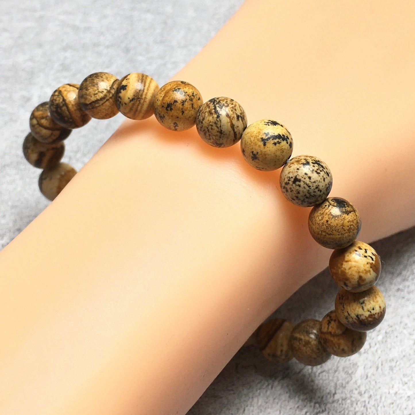 Natural Picture Jasper Gemstone Beads Handmade Stretchy Bracelet