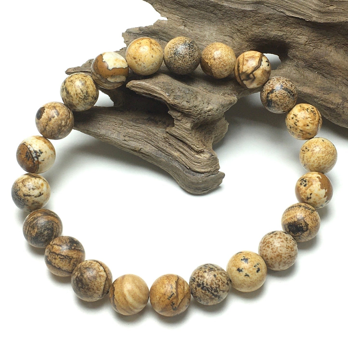 Natural Picture Jasper Gemstone Beads Handmade Stretchy Bracelet