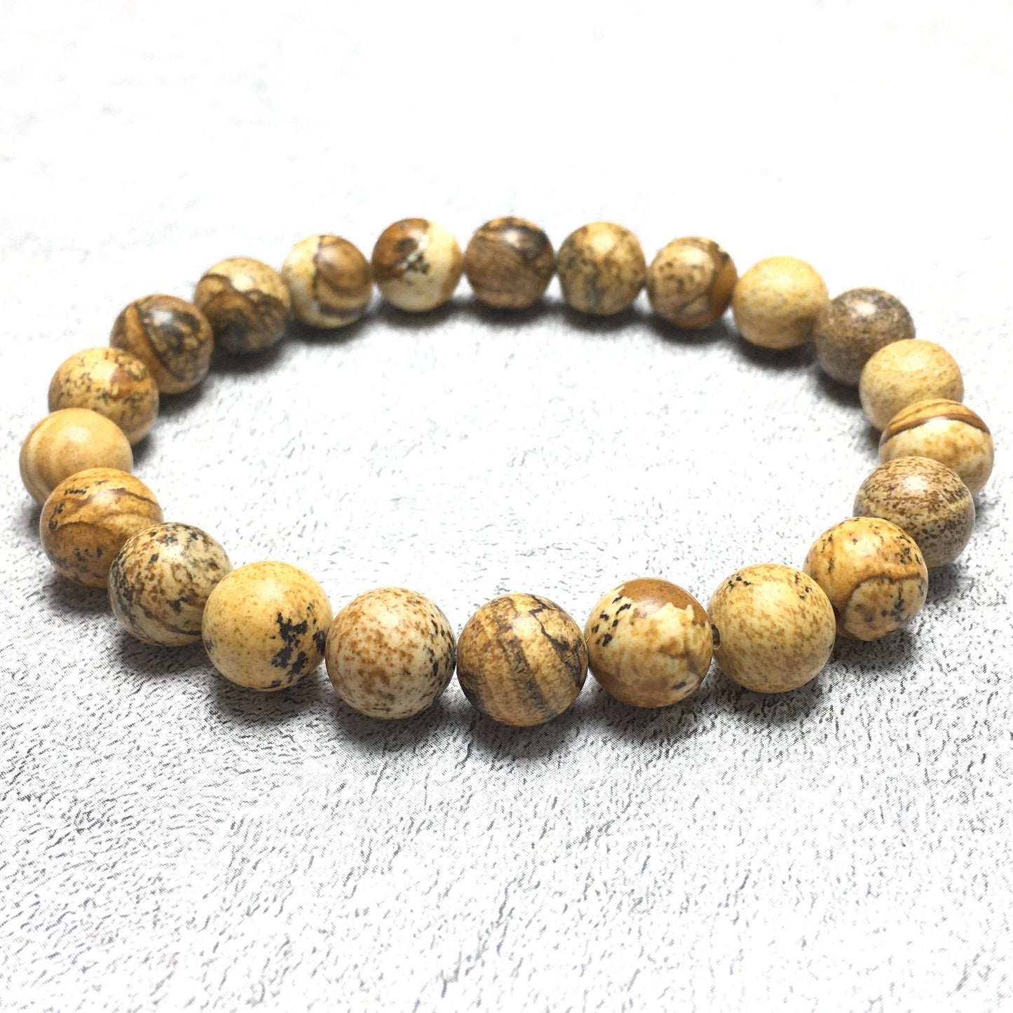 Natural Picture Jasper Gemstone Beads Handmade Stretchy Bracelet