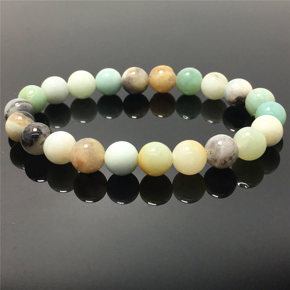 Natural Genuine Amazonite Gemstone Round Beaded Stone Bracelet