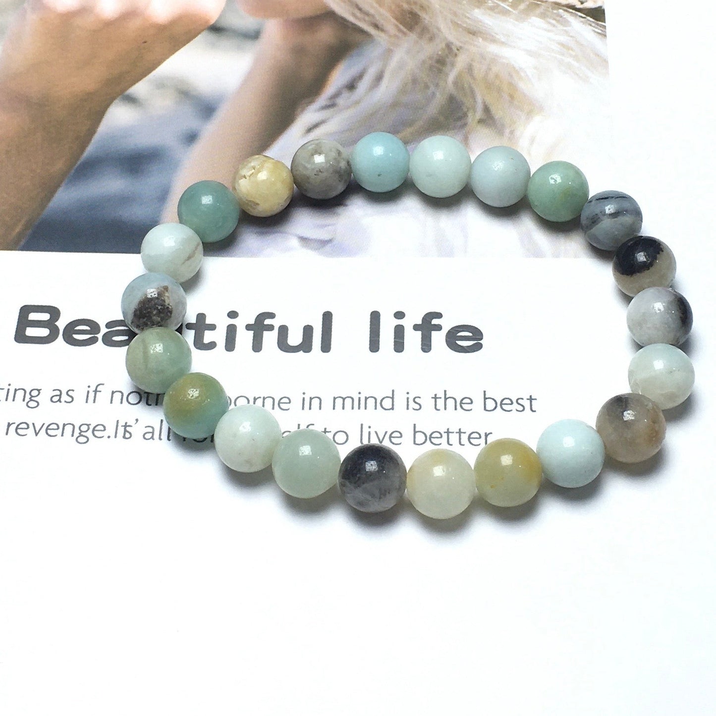 Natural Genuine Amazonite Gemstone Round Beaded Stone Bracelet