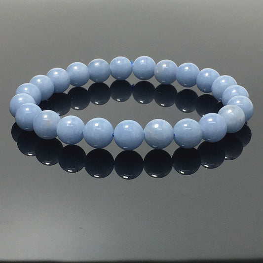 Natural Blue Angelite Gemstone Crystal Healing Stretch Beads Bracelet