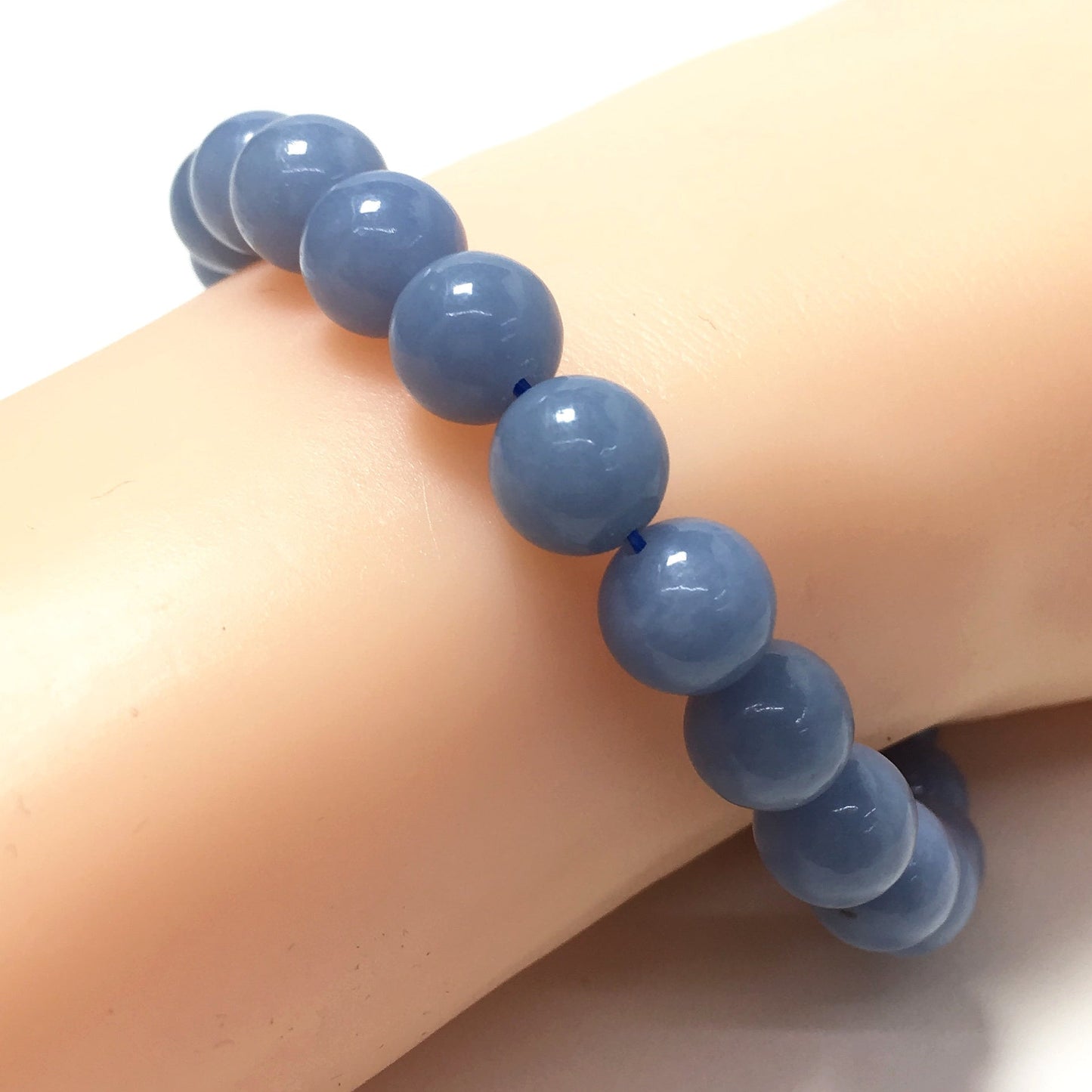 Natural Blue Angelite Gemstone Crystal Healing Stretch Beads Bracelet