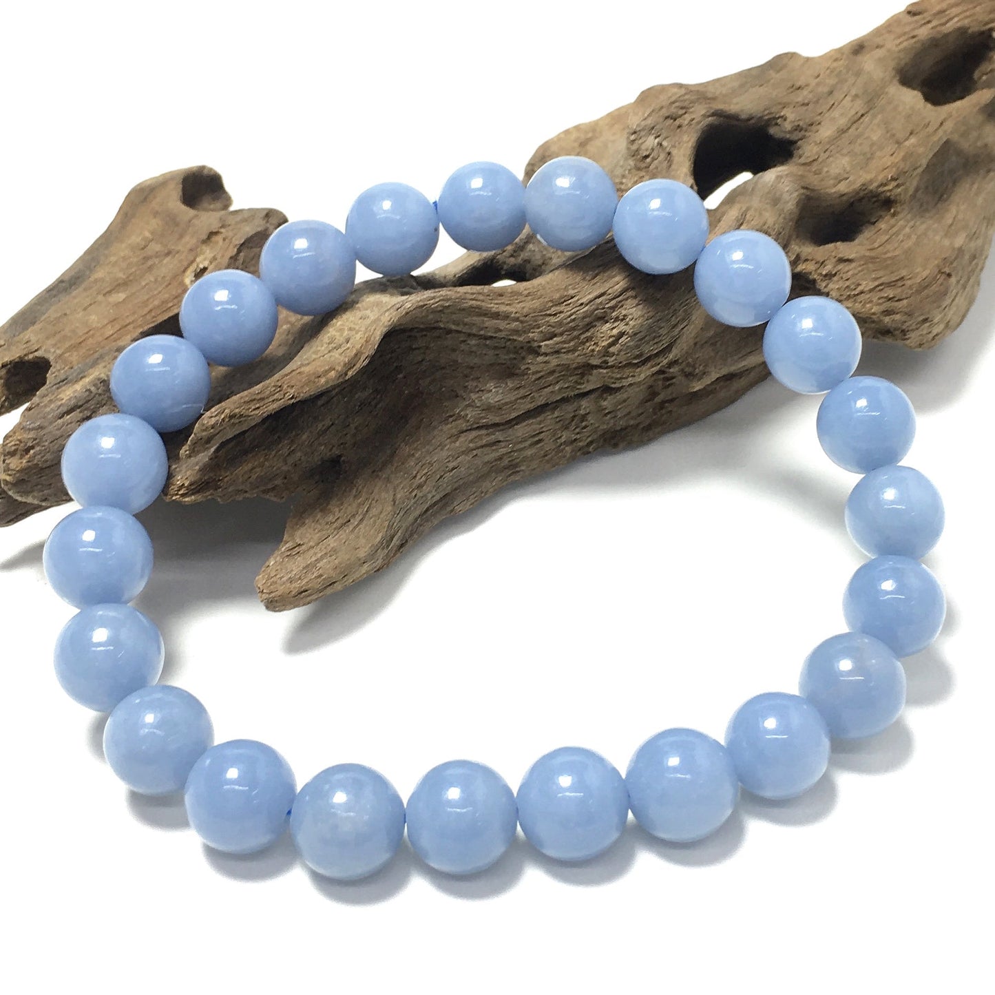 Natural Blue Angelite Gemstone Crystal Healing Stretch Beads Bracelet