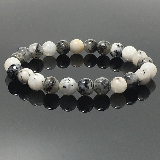 Tourmalited Quartz Natural Gemstone Crystal Healing Stretch Beads Bracelet