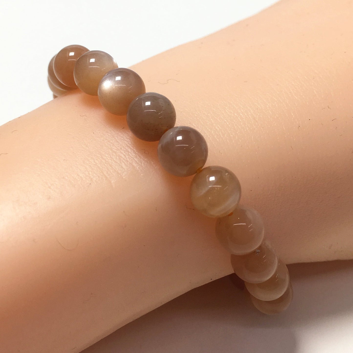 Peach Moonstone Natural Gemstone Crystal Healing Stretch Beads Bracelet