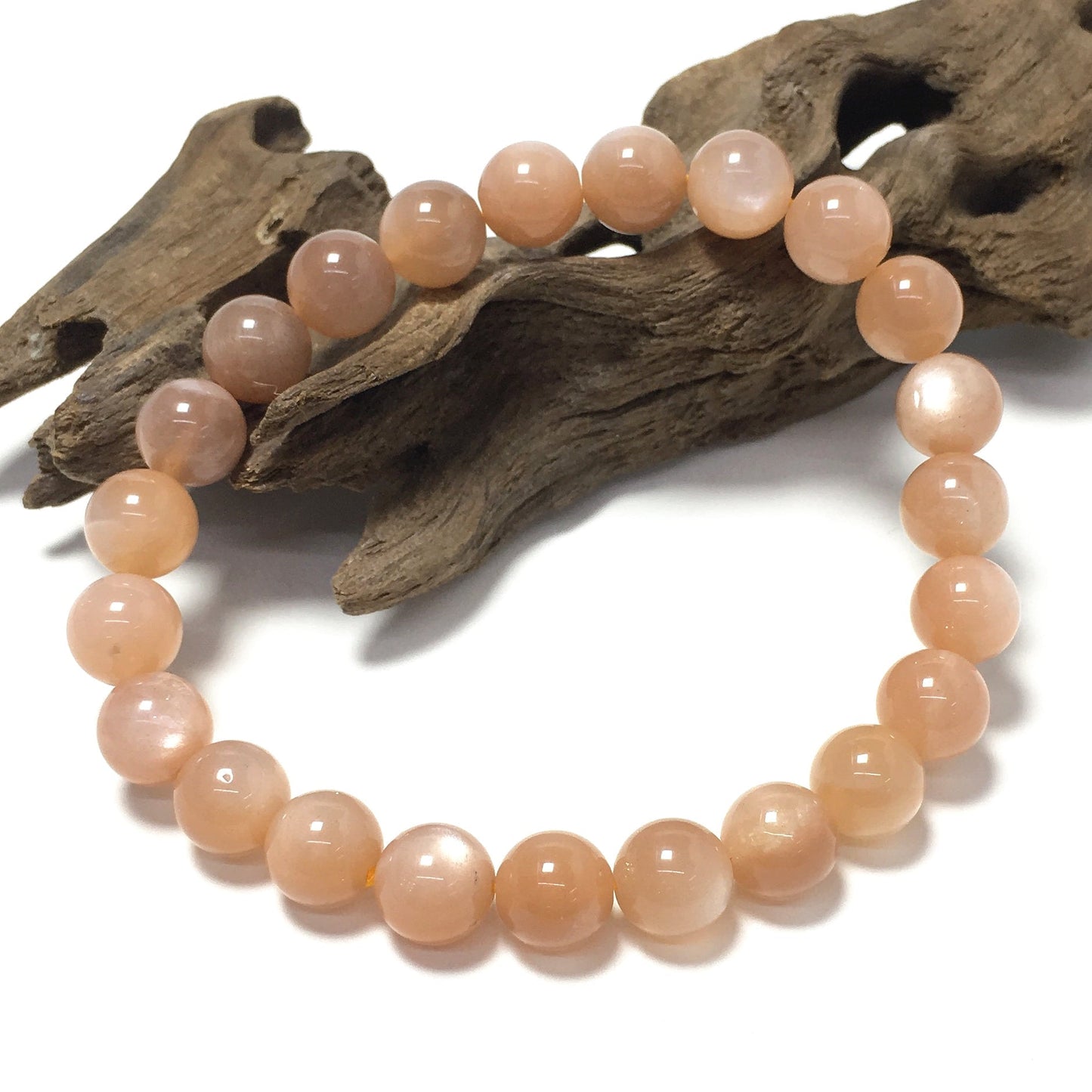 Peach Moonstone Natural Gemstone Crystal Healing Stretch Beads Bracelet