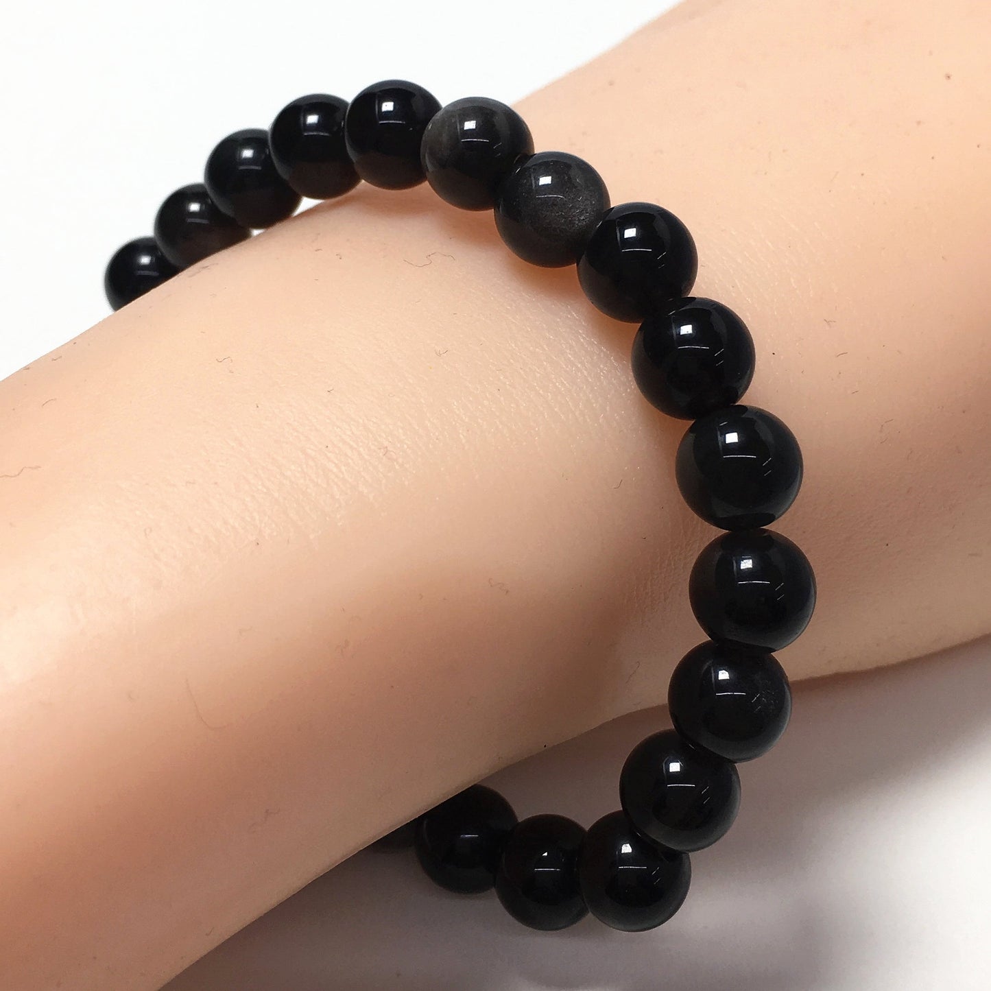 Natural Silver Obsidian Gemstone Crystal Healing Stretch Beads Bracelet