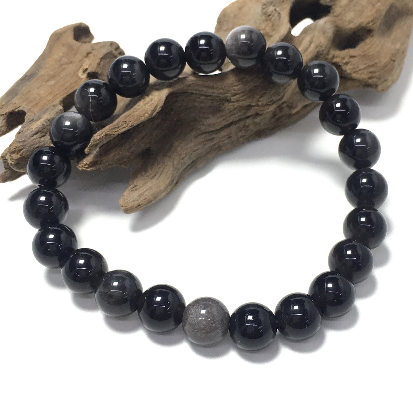 Natural Silver Obsidian Gemstone Crystal Healing Stretch Beads Bracelet