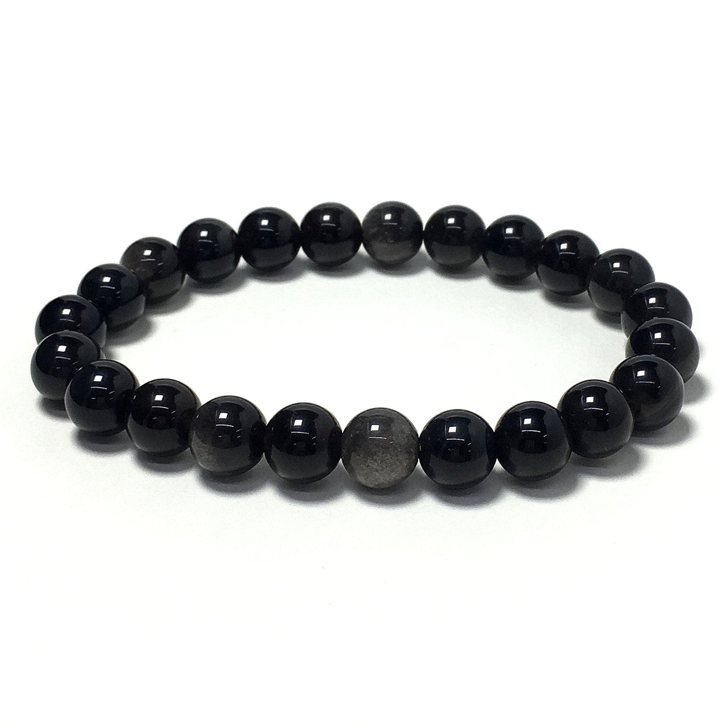 Natural Silver Obsidian Gemstone Crystal Healing Stretch Beads Bracelet