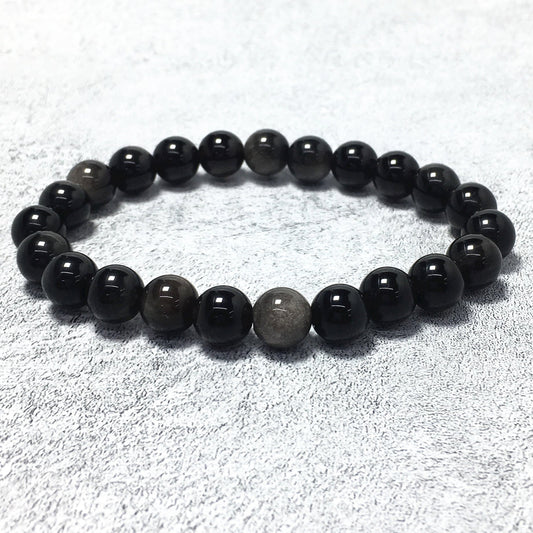 Natural Silver Obsidian Gemstone Crystal Healing Stretch Beads Bracelet