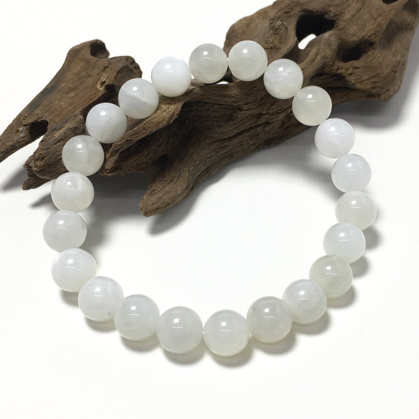 Natural White Moonstone Gemstone Crystal Healing Stretch Beads Bracelet