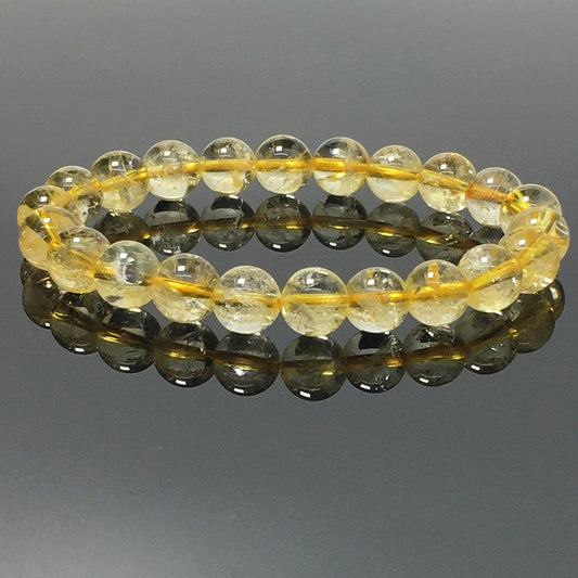 Natural Citrine Gemstone Crystal Healing Stretch Beads Bracelet