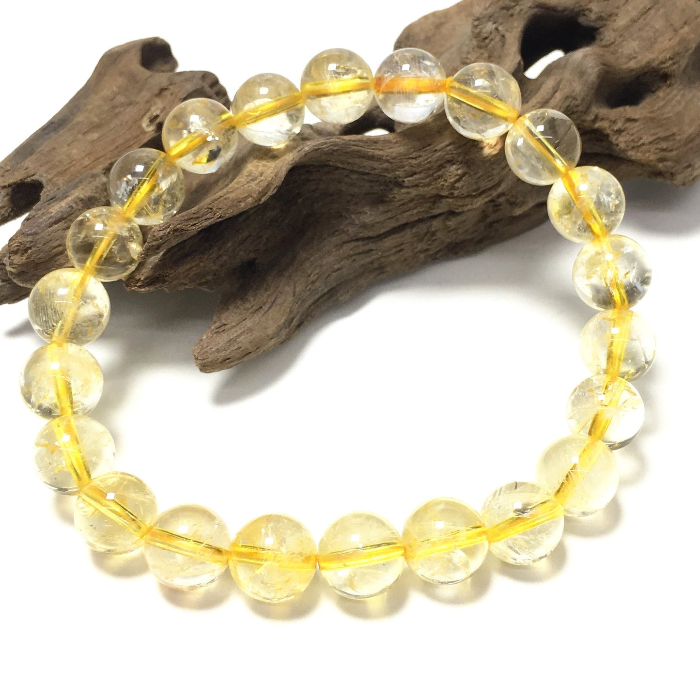 Natural Citrine Gemstone Crystal Healing Stretch Beads Bracelet