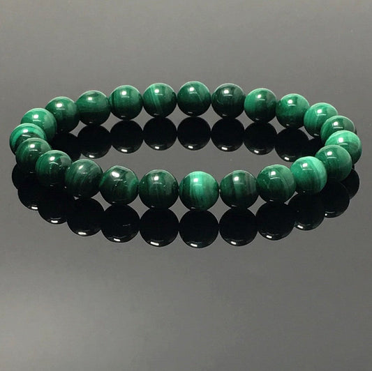 Natural Malachite Gemstone Crystal Healing Stretch Beads Bracelet