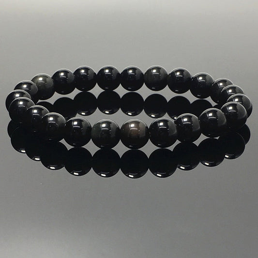 Natural Rianbow Obsidian Gemstone Crystal Healing Stretch Beads Bracelet