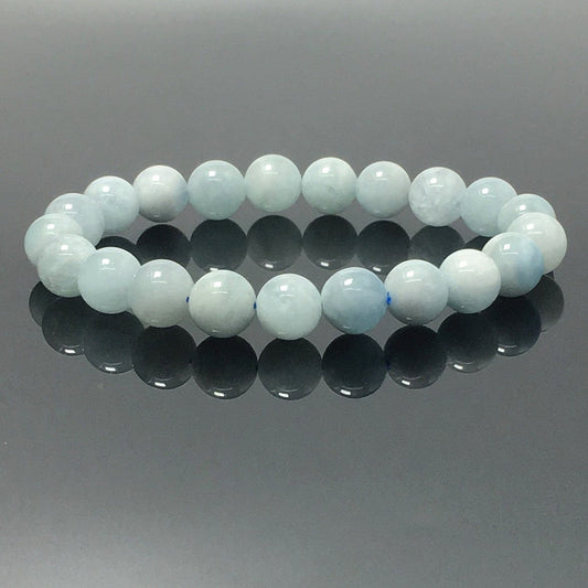 Natural Aquamarine  Gemstone Crystal Healing Stretch Beads Bracelet