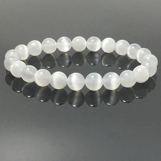 Natural Selenite Gemstone Crystal Healing Stretch Beads Bracelet