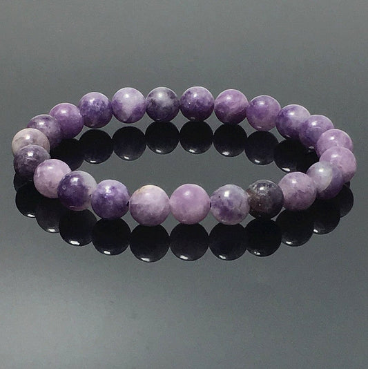 Natural Lepidolite Gemstone Crystal Healing Stretch Beads Bracelet