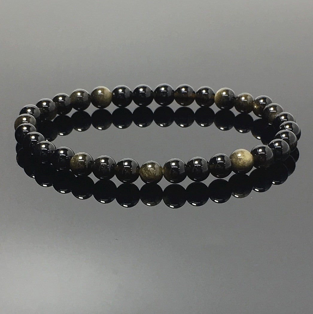 Natural Golden Obsidian Gemstone Crystal Healing Stretch Beads Bracelet