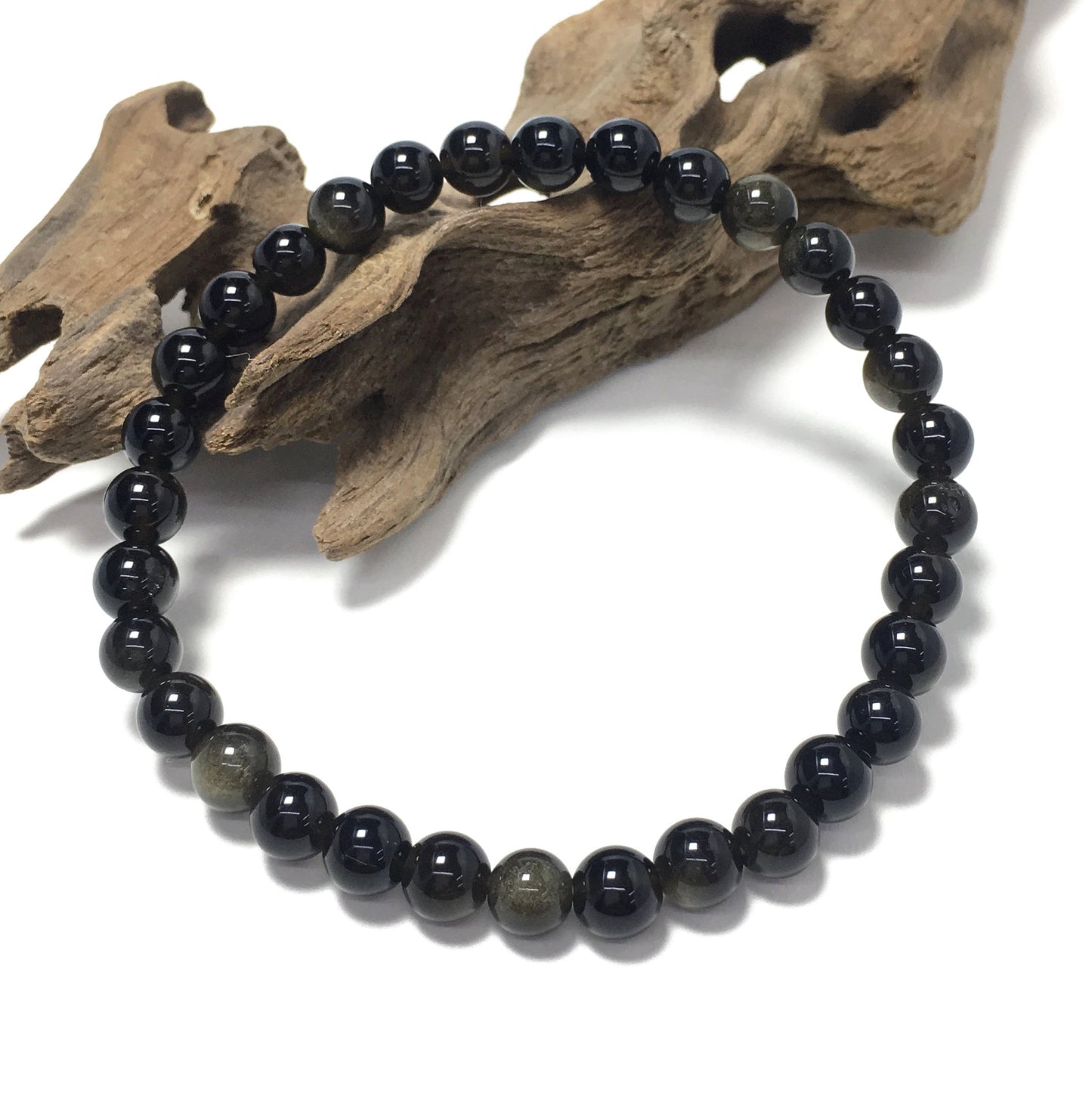 Natural Golden Obsidian Gemstone Crystal Healing Stretch Beads Bracelet