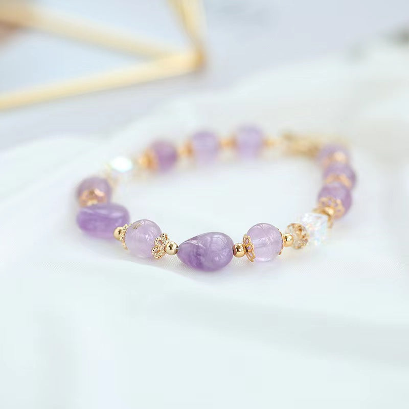 Natural Purple Lavender Amethyst Heart Shaped Design Bracelet Adjustable -vsl279