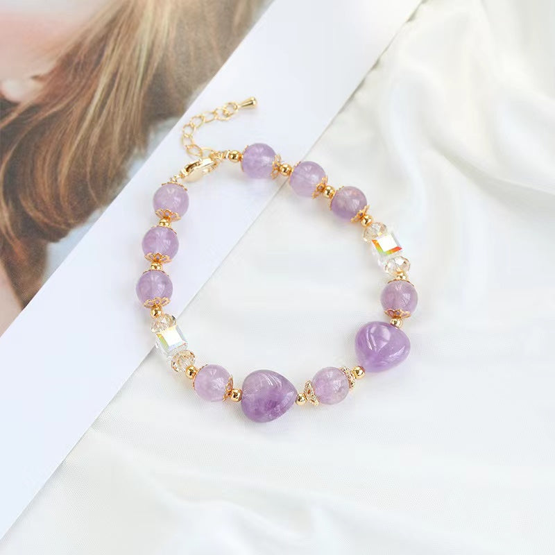 Natural Purple Lavender Amethyst Heart Shaped Design Bracelet Adjustable -vsl279