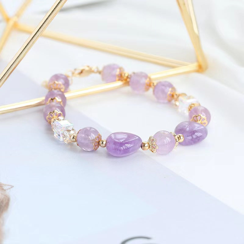 Natural Purple Lavender Amethyst Heart Shaped Design Bracelet Adjustable -vsl279