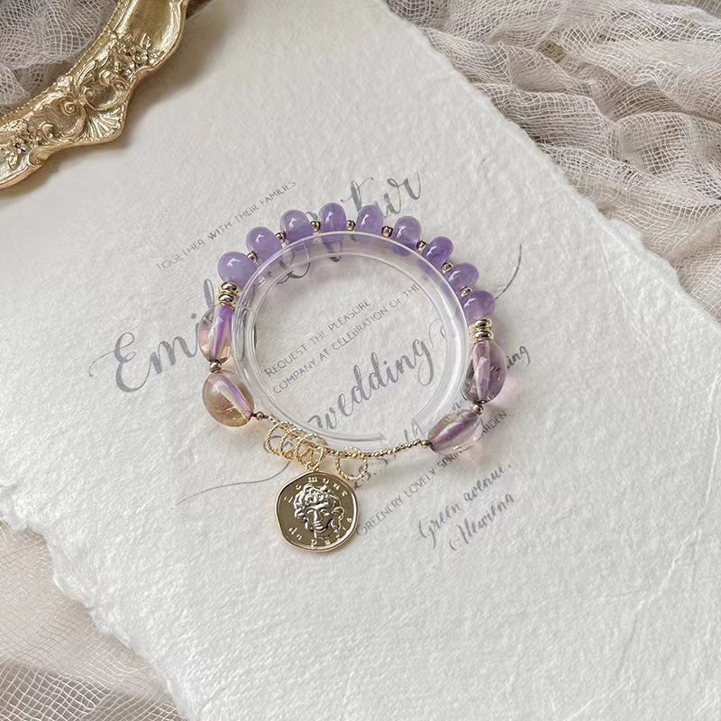 Natural Purple Lavender Amethyst Ametrine Design Bracelet-vsl1048