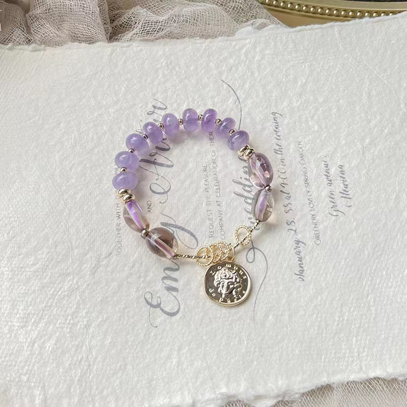 Natural Purple Lavender Amethyst Ametrine Design Bracelet-vsl1048