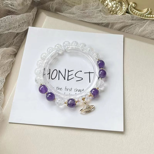 Natural Amethyst & Crack Crystal Design Bracelet -vsl1253