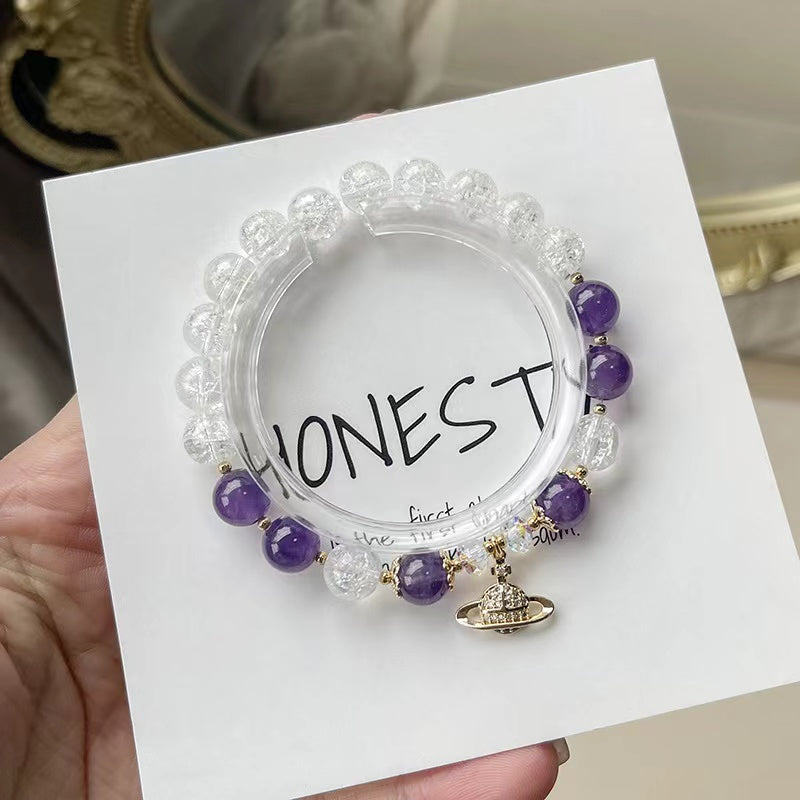 Natural Amethyst & Crack Crystal Design Bracelet -vsl1253