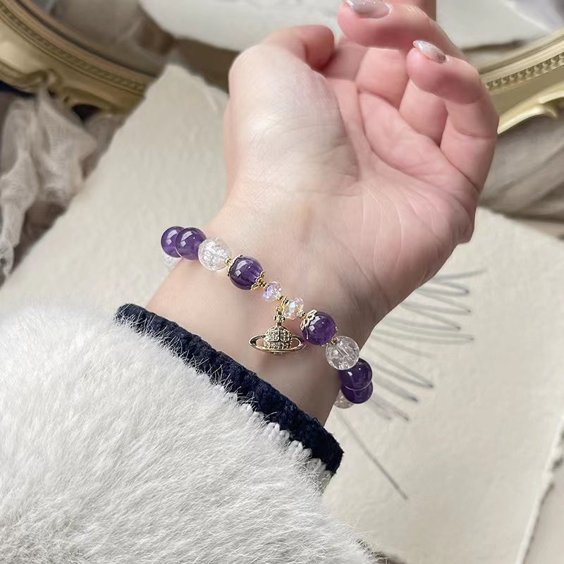 Natural Amethyst & Crack Crystal Design Bracelet -vsl1253