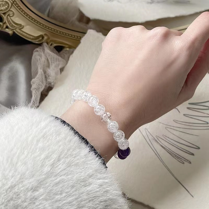 Natural Amethyst & Crack Crystal Design Bracelet -vsl1253