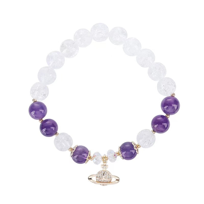 Natural Amethyst & Crack Crystal Design Bracelet -vsl1253