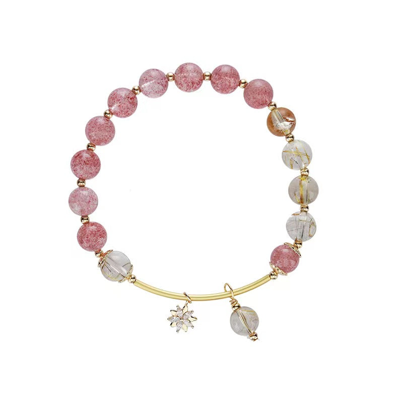 Natural Strawberry Quartz Rutilated Quartz with Dangle Bead Design Bracelet -vsvsl856