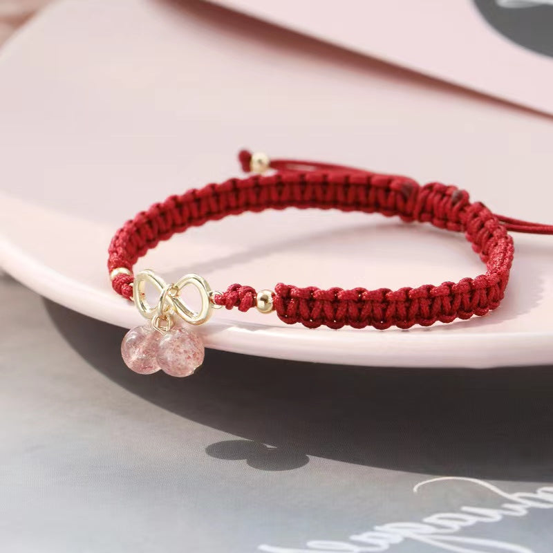 Natural Strawberry Quartz Bowtie Adjustable Design Bracelet Rope Bracelet -vsl509