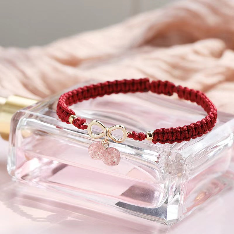 Natural Strawberry Quartz Bowtie Adjustable Design Bracelet Rope Bracelet -vsl509