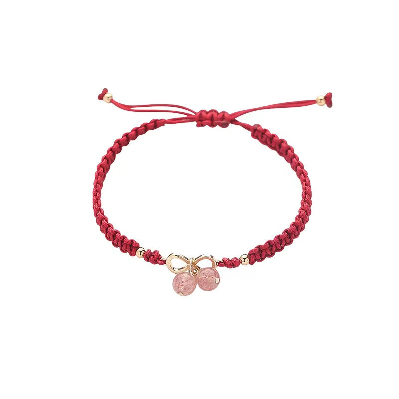 Natural Strawberry Quartz Bowtie Adjustable Design Bracelet Rope Bracelet -vsl509