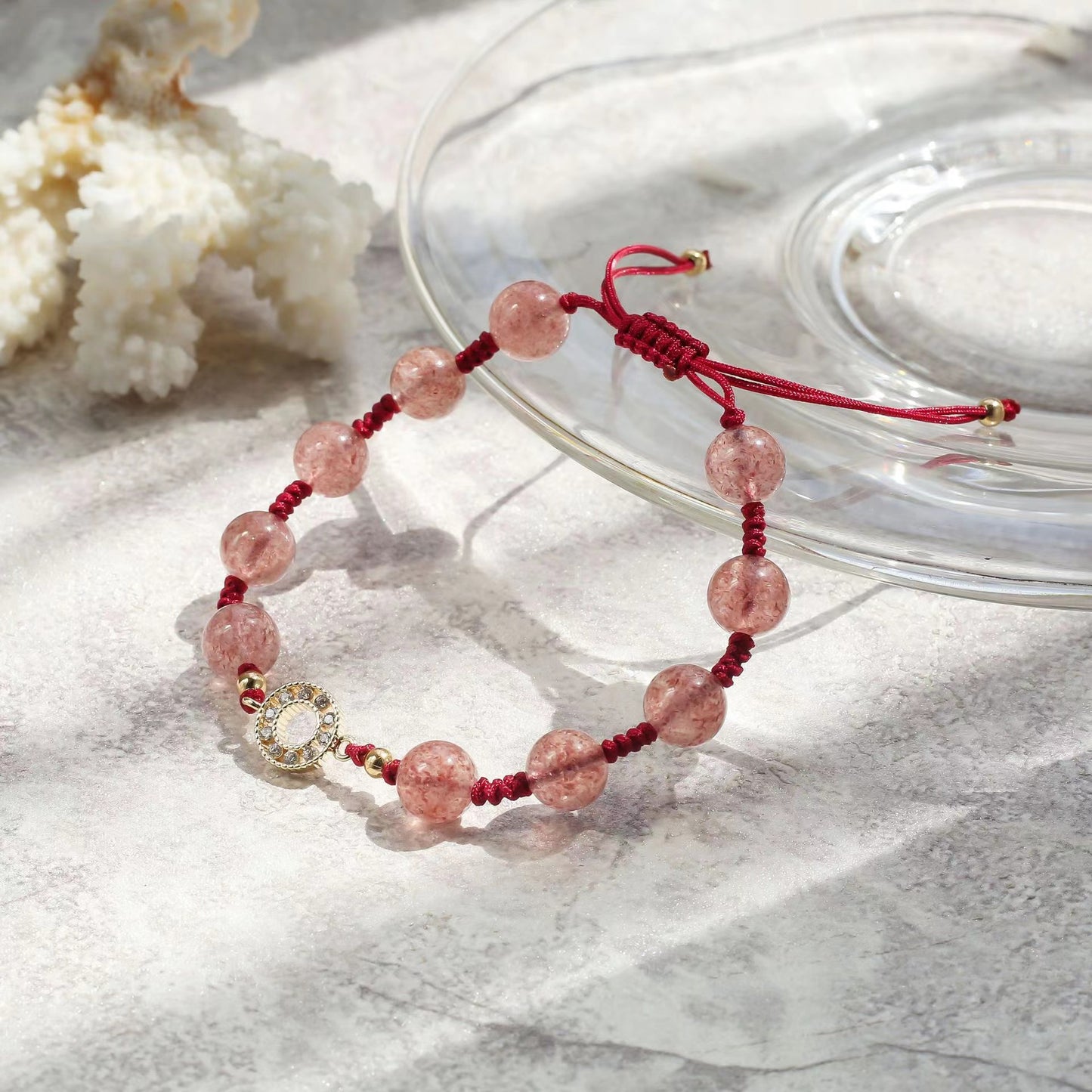 Natural Strawberry Quartz Design Bracelet Rope Bracelet Adjustable -vsl424-1