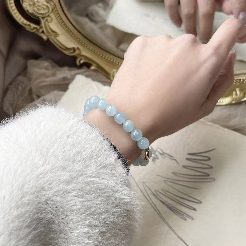 Natural Aquamarine & Crack Clear Quartz Star Moon Charms Design Bracelet vsl1232