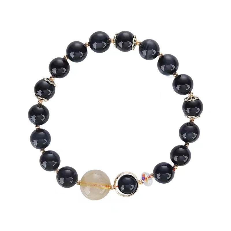 Natural Blue Tiger Eyes Gold Rutilated Quartz Design Bracelet -vsl1303