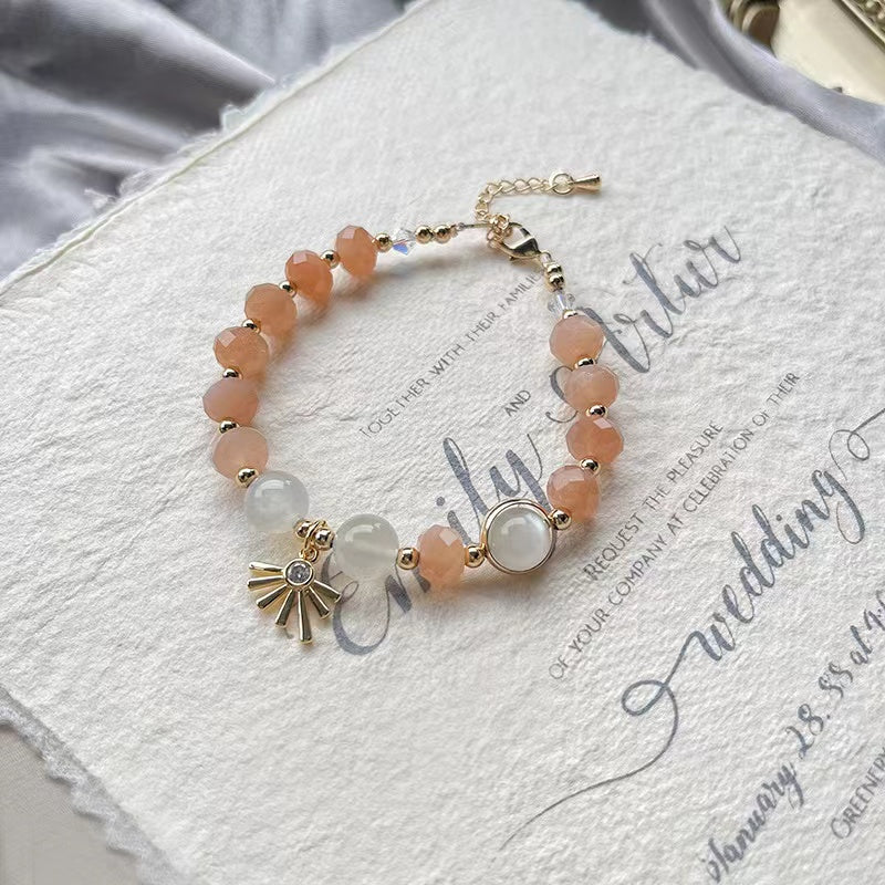 Natural Orange Moonstone & White Moonstone Design Bracelet Adjustable-vsl1188