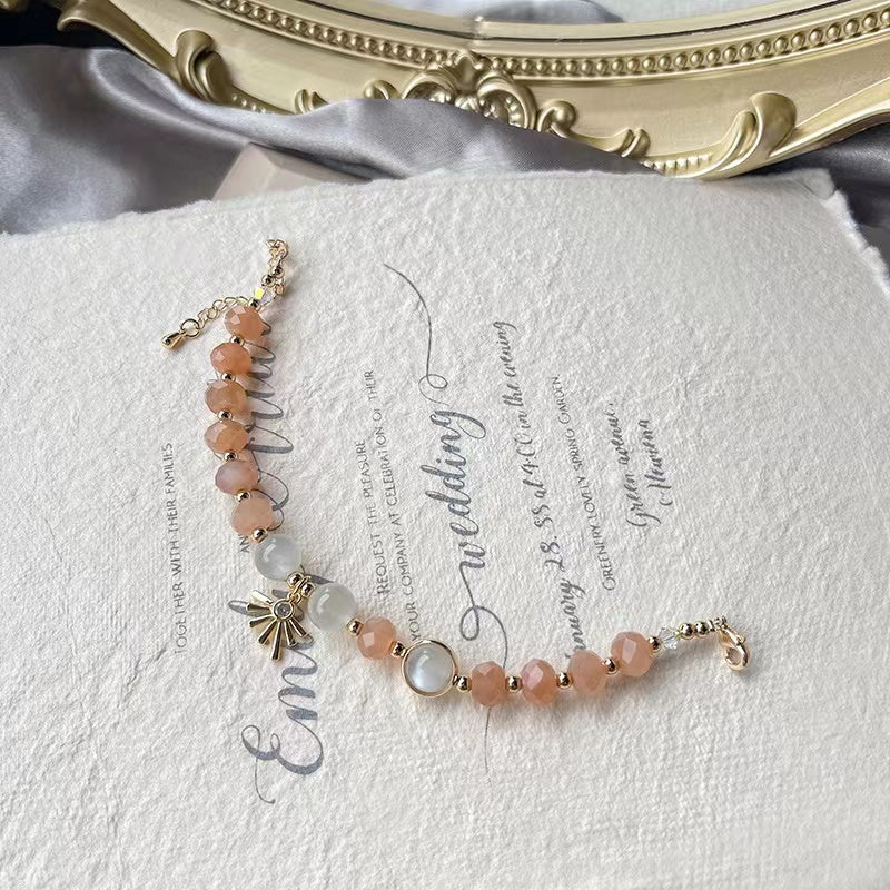 Natural Orange Moonstone & White Moonstone Design Bracelet Adjustable-vsl1188