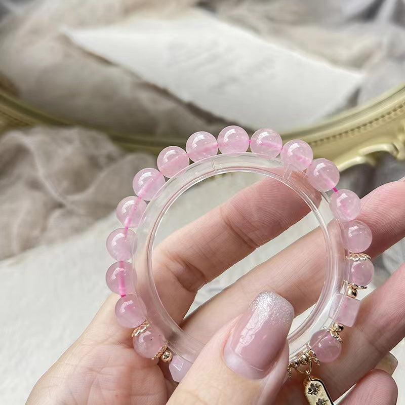 Natural Rose Quartz with Cube Shape Design Bracelets -vsl1357