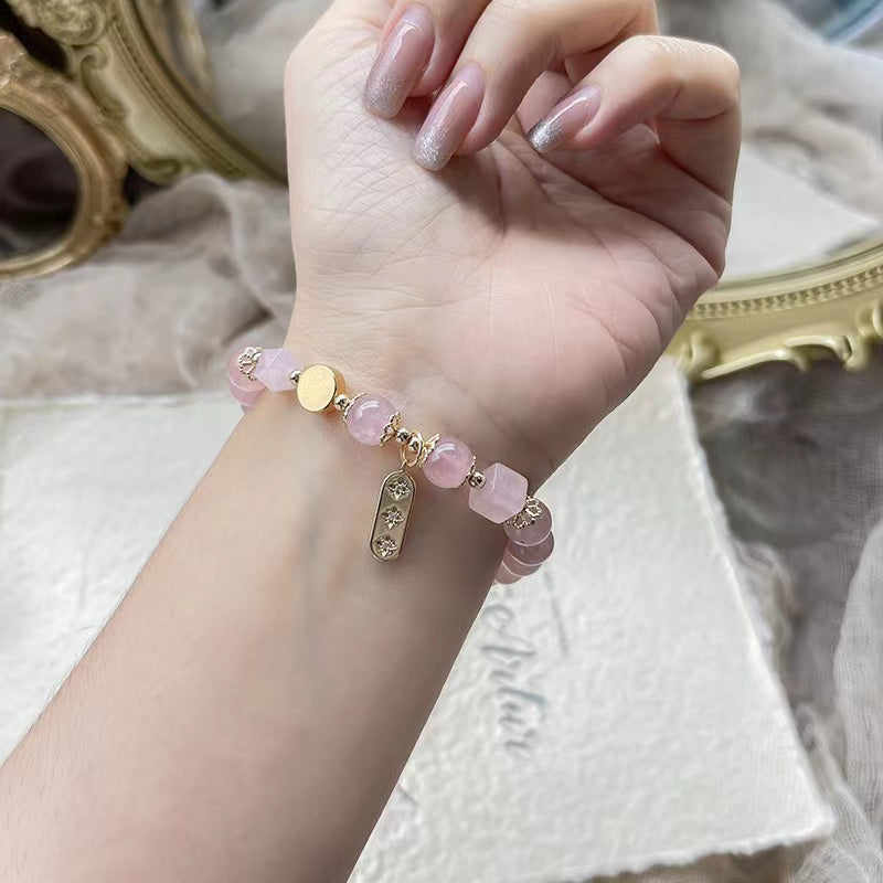 Natural Rose Quartz with Cube Shape Design Bracelets -vsl1357