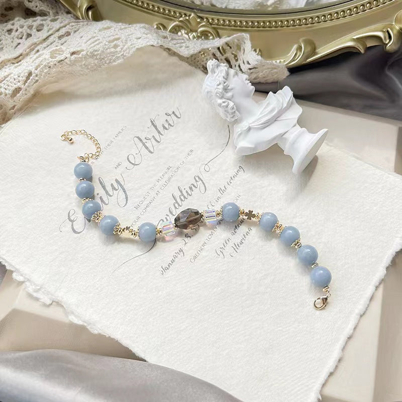 Natural Blue Angelite Smoky Quartz Faceted Design Bracelet -vsl1315